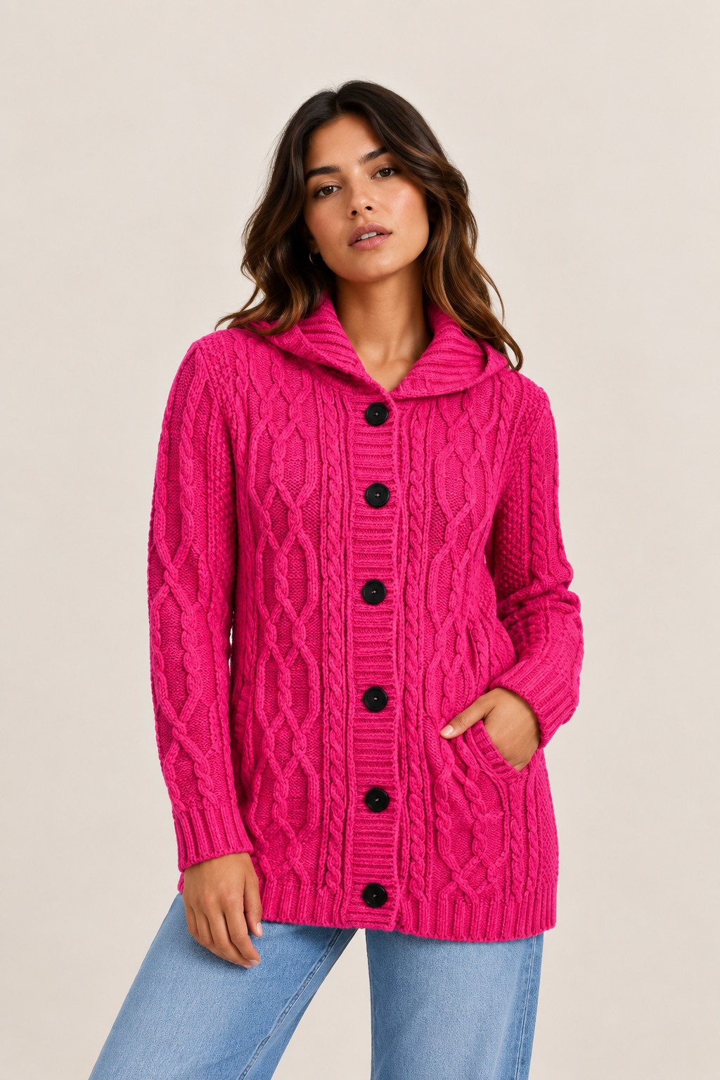 SACÓN CAPUCHA LANA FUCSIA ART 7204