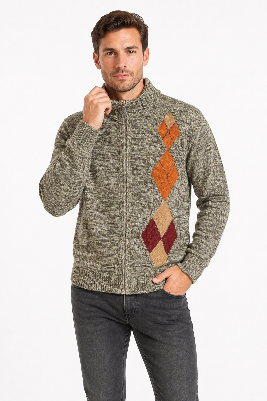 CAMPERA CON CIERRE ROMBOS VERDE MOLINE ART 4906