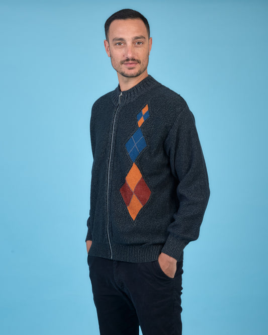 CAMPERA CIERRE ALGODÓN ROMBOS NEGRA - ART.4906