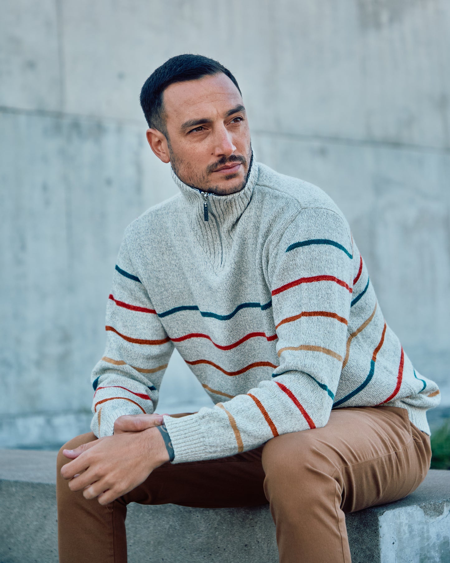 POLERA CON CIERRE LANA RAYADA BEIGE - ART.4971