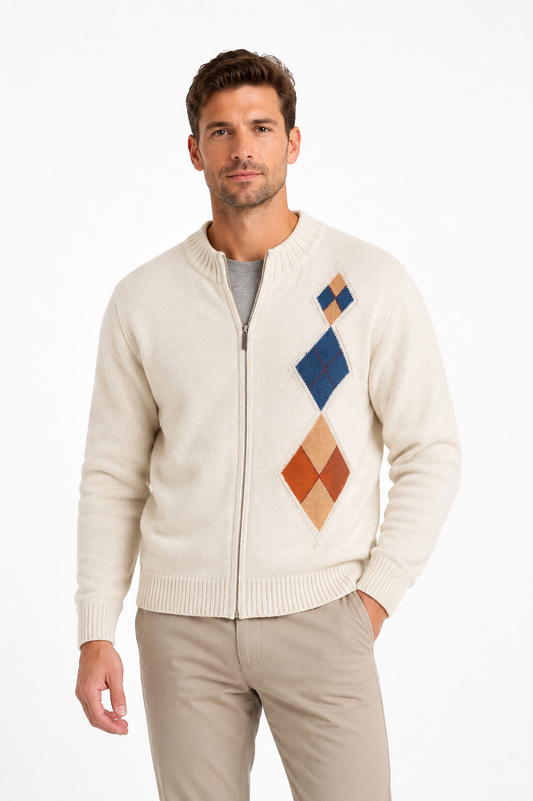 CAMPERA CON CIERRE ALGODÓN ROMBOS CRUDA - ART.4906