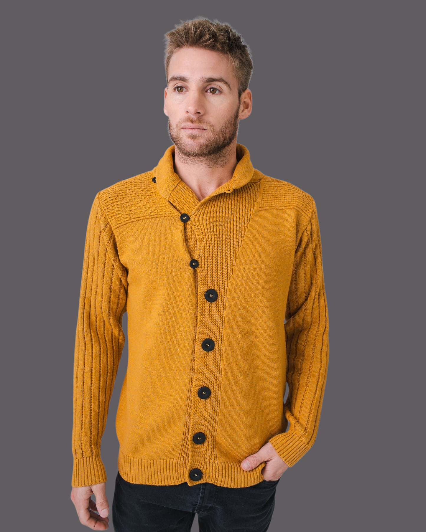 SACO SMOKING ALGODON MOSTAZA - ART. 4314