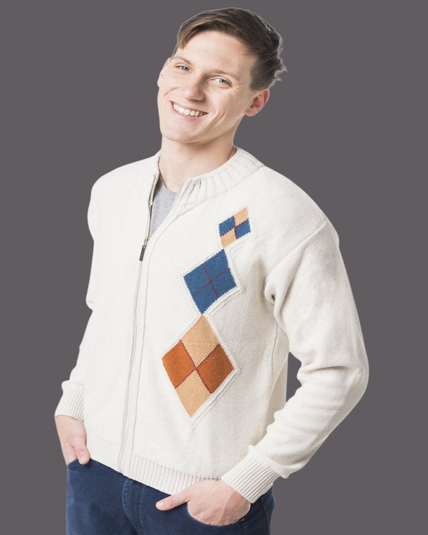 CAMPERA CON CIERRE ALGODÓN ROMBOS CRUDA - ART.4906