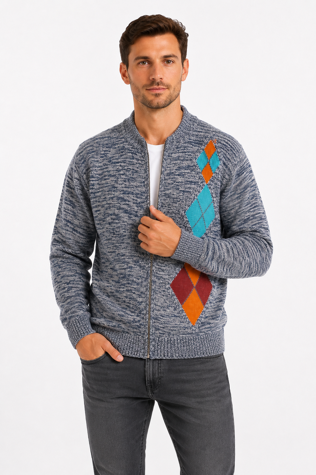 CAMPERA CON CIERRE ROMBOS AZUL MOLINE ART 4906