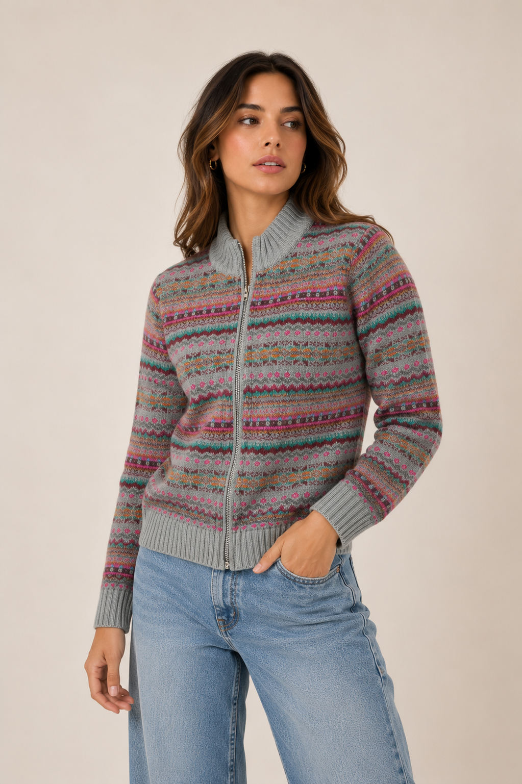 CAMPERA LANA MULTICOLOR GRIS ART 7600