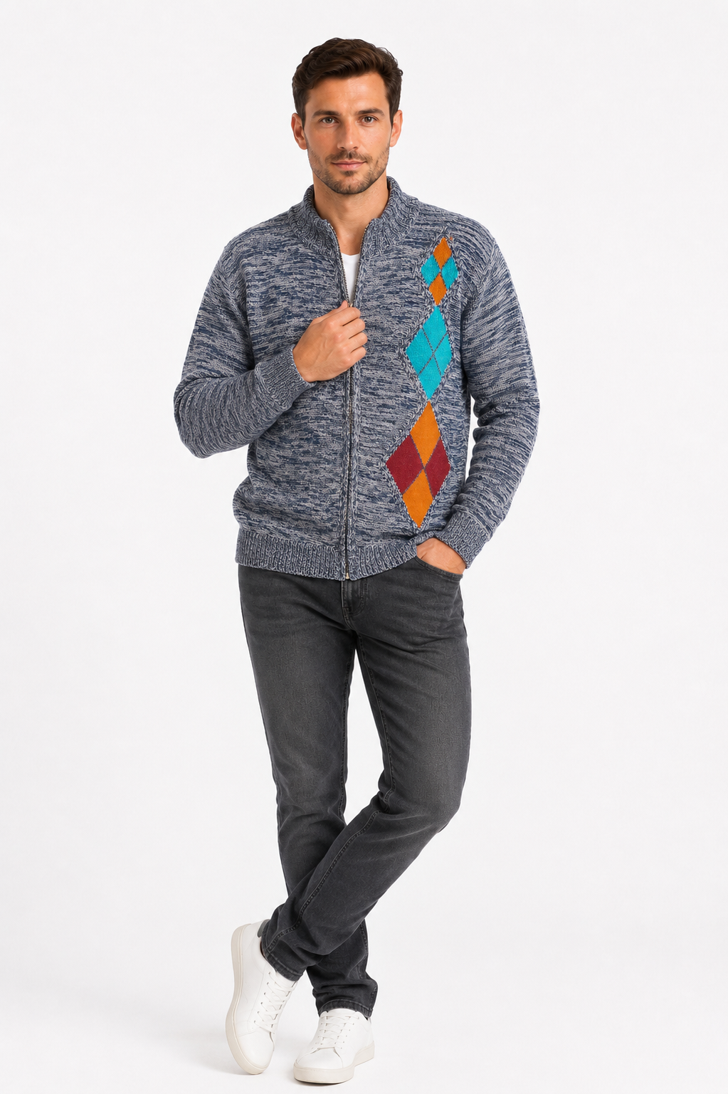 CAMPERA CON CIERRE ROMBOS AZUL MOLINE ART 4906