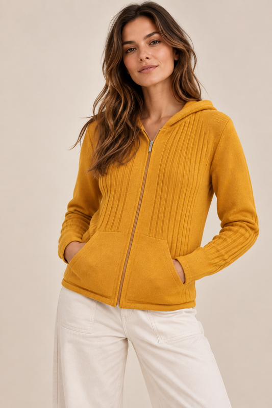 CAMPERA CAPUCHA Y BOLSILLOS MOSTAZA ART 7793