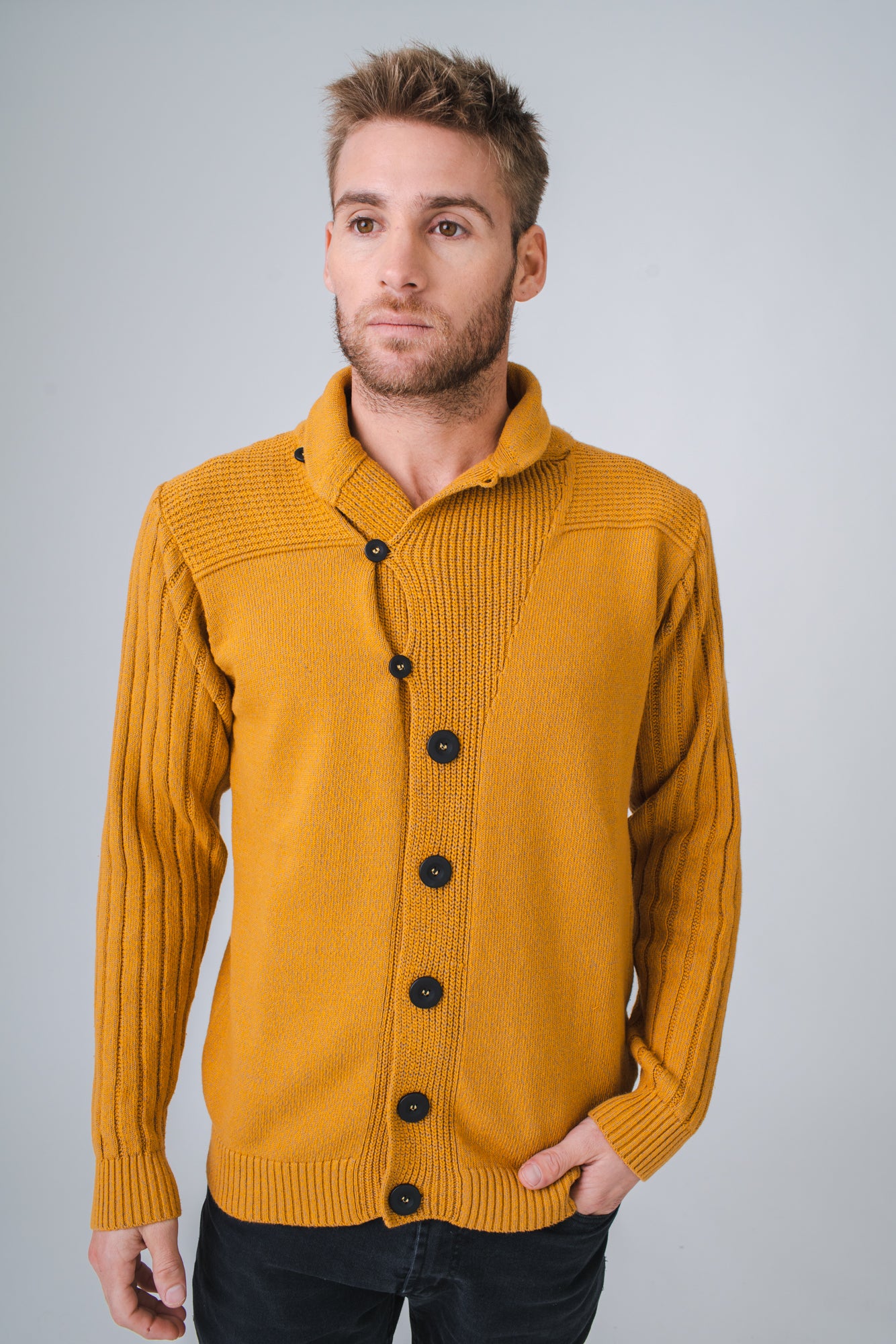 SACO SMOKING ALGODON MOSTAZA - ART. 4314